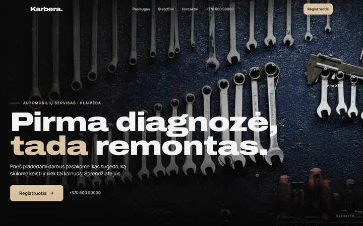 Sample website for a car repair garage in Klaipėda, on a laptop