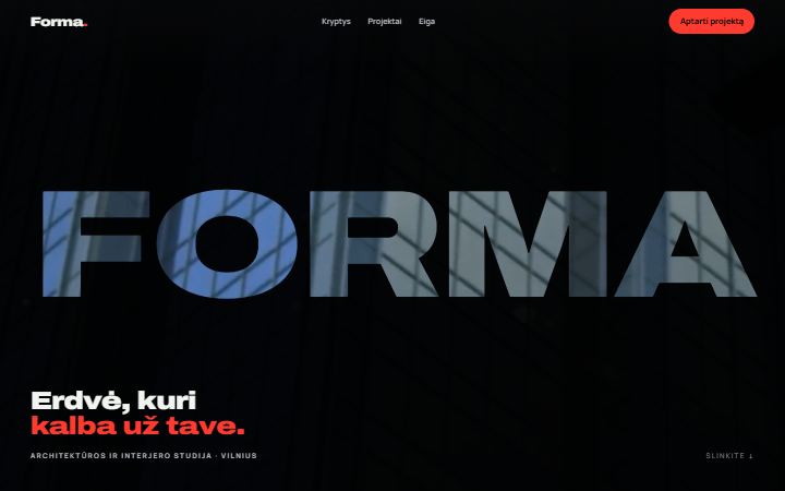 Forma – interjero studijos svetainė kompiuteryje