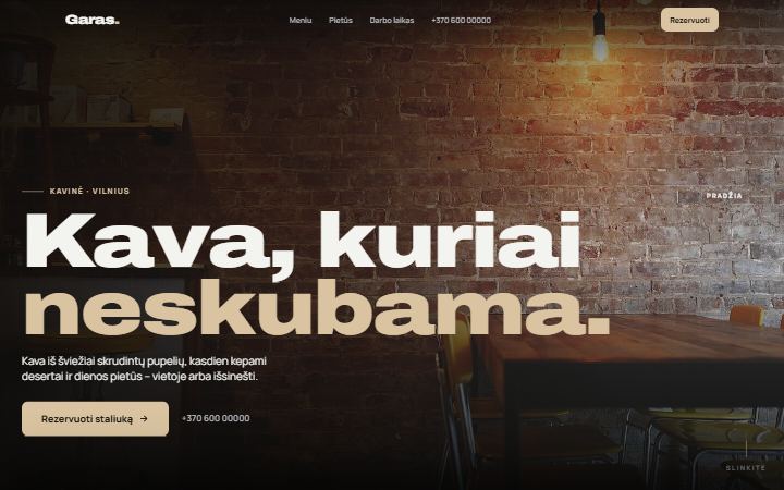 Garas – kavinės svetainė kompiuteryje